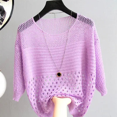 Frühling und Sommer Neue Eis Seide Gestrickte Weste Top Aushöhlen Dünne Bodenbildung Sling Streetwear Frauen Kleidung Weißes Hemd 13686