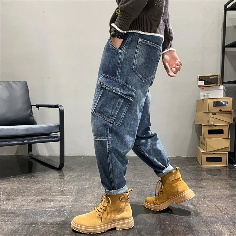 Jeans Männer Baggy Kleidung Multi Taschen Skateboard Cargo Jeans Für Männer Taktische Denim Jogger Jeans Männer Hosen Denim Hosen Mann