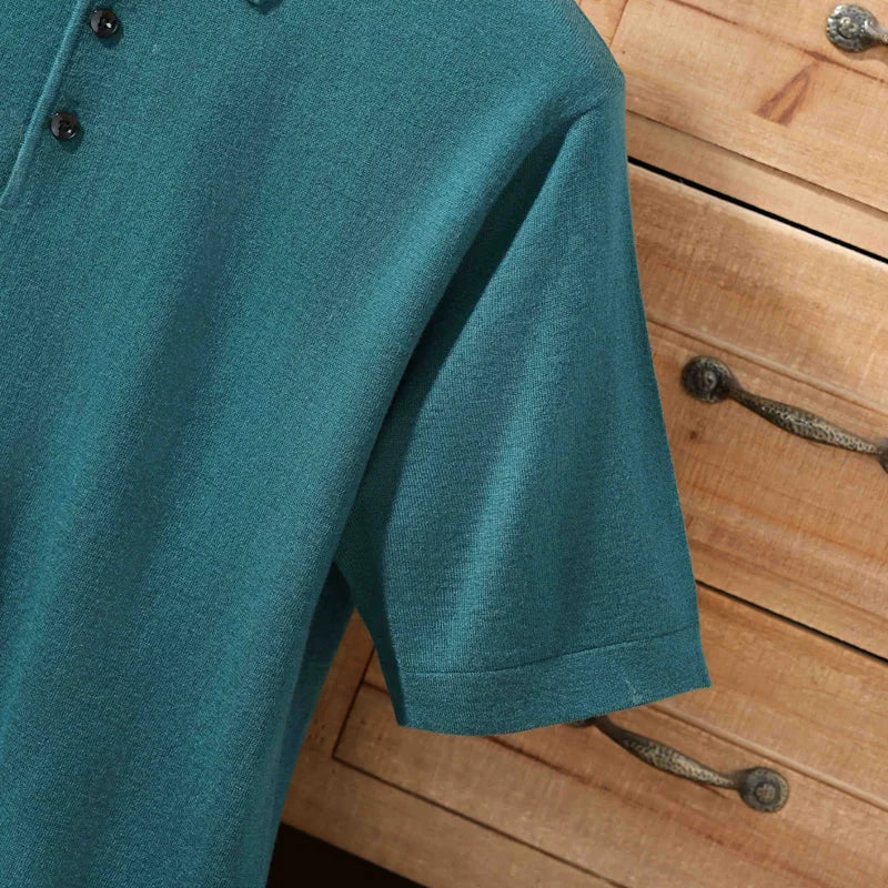 Sommer 100 % Merinowolle Herren Reverspullover Kurzarm POLO-Ausschnitt Pullover lockeres Top Business Casual Strick-T-Shirt