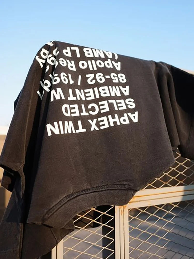 Männer T-Shirt Aphex Twin Gewaschen Schwarz Druck Baumwolle Grafik Übergroßen Koreanische Mode Kurzarm Tops Tees Y2k Streetwear Kleidung