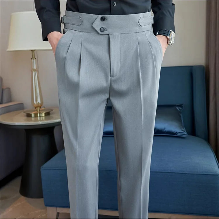 2026 Frühling Herbst Männer Hohe Taille Gürtel Design Beiläufige Dünne Formale Kleid Hose Männer Sozialen Büro Hochzeit Party Kleid Anzug Hosen