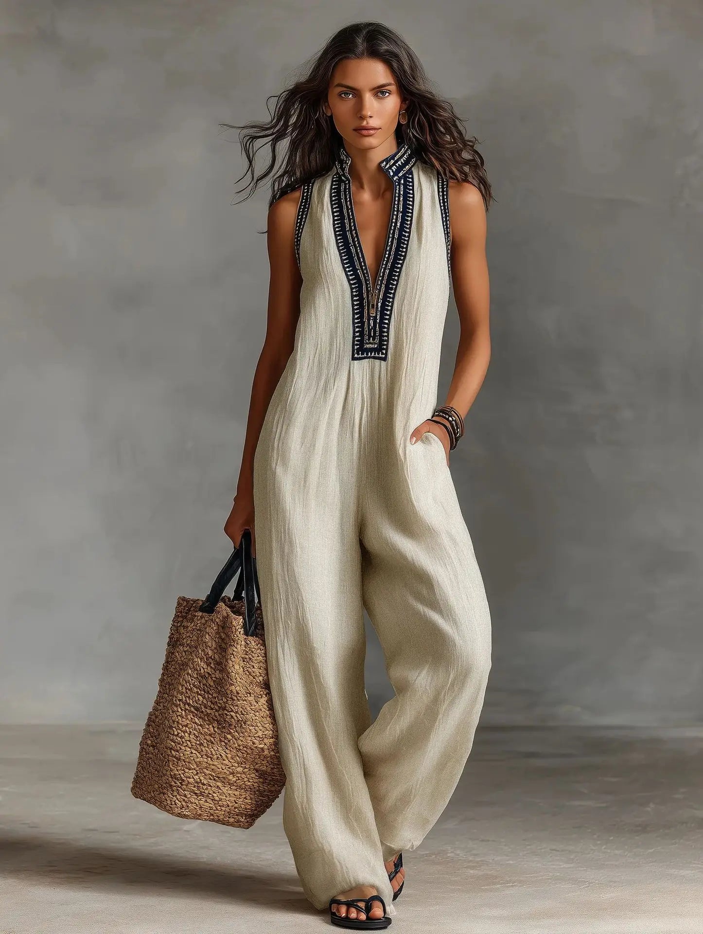 19,00 € EUR Neue Ärmellose Damen-Jumpsuits Sommer Mode Stehkragen Lose Taschen Weite Hosen Jumpsuit Damen Urlaub Party Overall