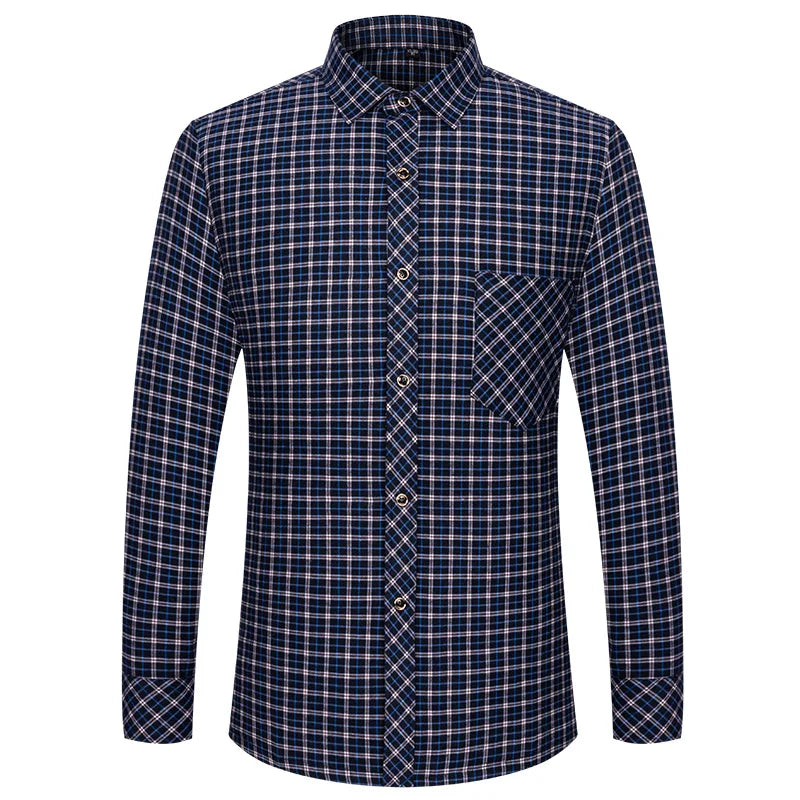 M-6XL Herren Flanell hemden aus reiner Baumwolle Langarm Single Pocket Casual Plaid dicke weiche gemütliche gebürstete Hemden Bluse Männer Kleidung