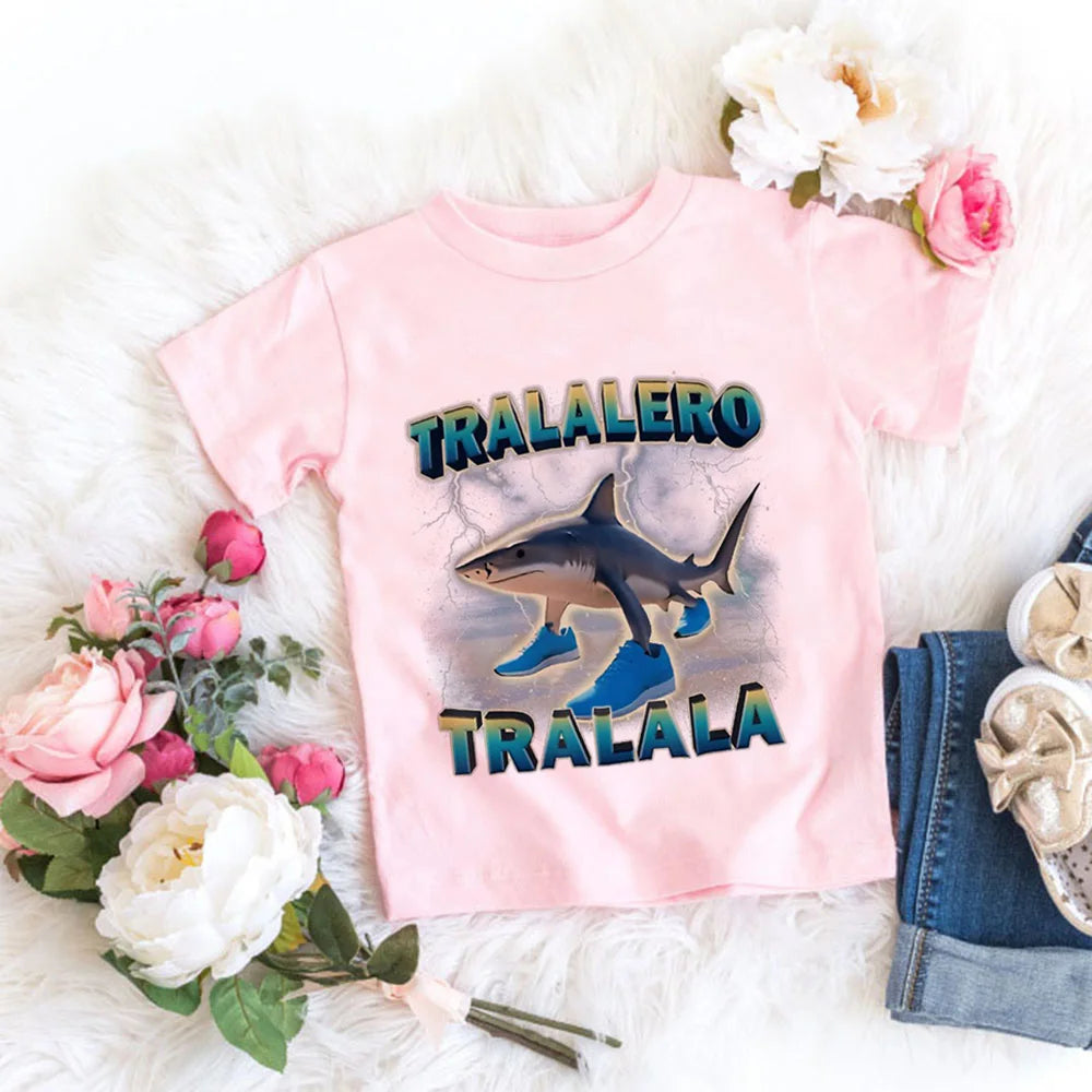 Italienische Brainrot Tiere Kinder Tung Tung Sahur Kurzarm Tops für Kinder Lustige Meme T-Shirt Sommerkleidung