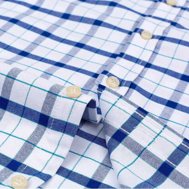 100% Baumwolle Atmungsaktiv Männer Oxford Kurzarm Sommer Plaid Shirts Gestreiften Männliche Kleidung Business Regular Fit Übergroßen