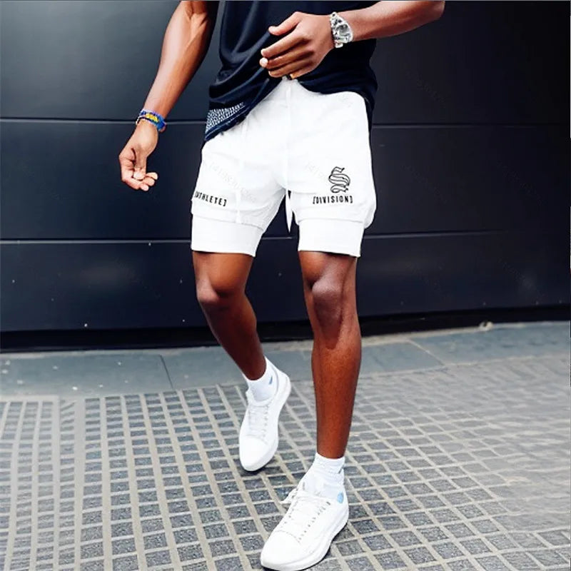 NEUE 2-IN-1 Sport Laufen Lässige Atmungsaktive Shorts Männer Doppel-deck Jogging Quick Dry GYM Shorts Fitness Workout männer Shorts