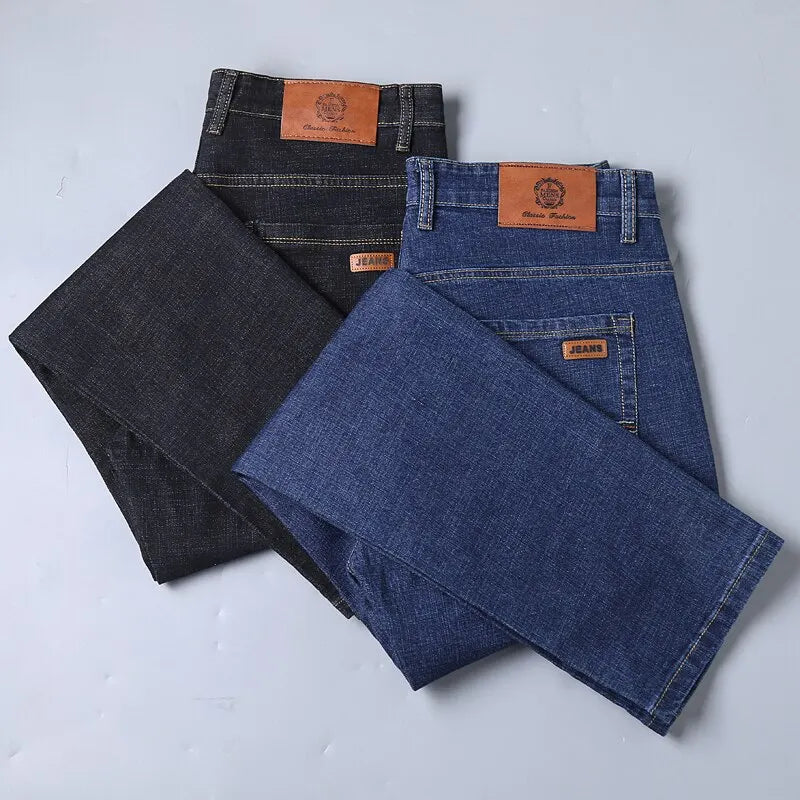 modische High-End-Jeans für Herren in Blau und Schwarz mit geradem Bein, neue Stretch-Jeans, schmale Passform, bequeme Business-Markenjeans für Herren