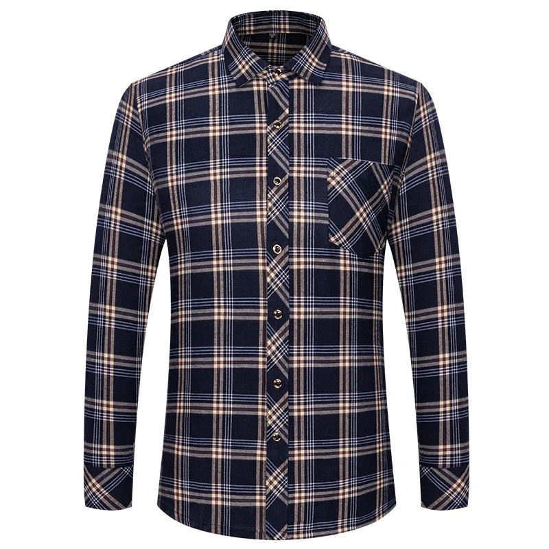 M-6XL Herren Flanell hemden aus reiner Baumwolle Langarm Single Pocket Casual Plaid dicke weiche gemütliche gebürstete Hemden Bluse Männer Kleidung