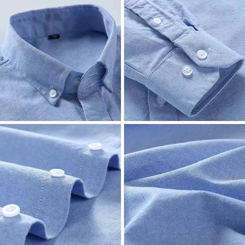 S-6XL Oxford-Hemden für Herren, langärmelig, reine Baumwolle, einfarbig, gestreift, Freizeit, bestickt, Pferd, Streetwear, Business, einfarbig, Büro, 6XL