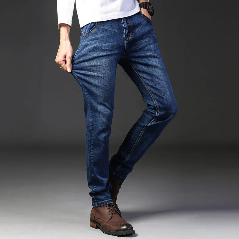 Business-Herrenjeans, lässig, bequem, gerade, Stretch, modisch, für Herren, klassisch, Premium-Blau, Schwarz, Denim-Hose