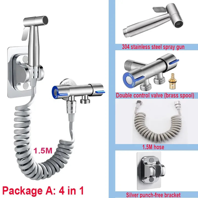 Hand-Bidet-Sprühset, Spritzpistole aus Edelstahl 304, Dusche, Hand-WC-Bidet-Wasserhahn, Sprühgerät, Duschdüse, selbstreinigend