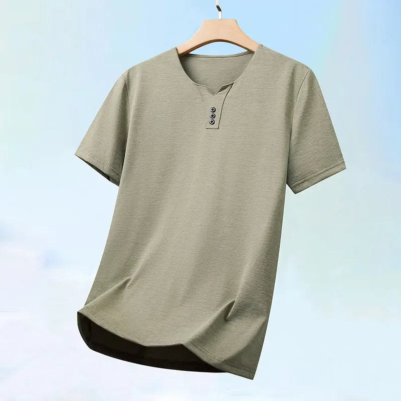 2026 neue männer Business Casual Drei Taste V-ausschnitt Kurzarm T-shirt Koreanischen Stil Sommer Komfortable Vielseitige Top