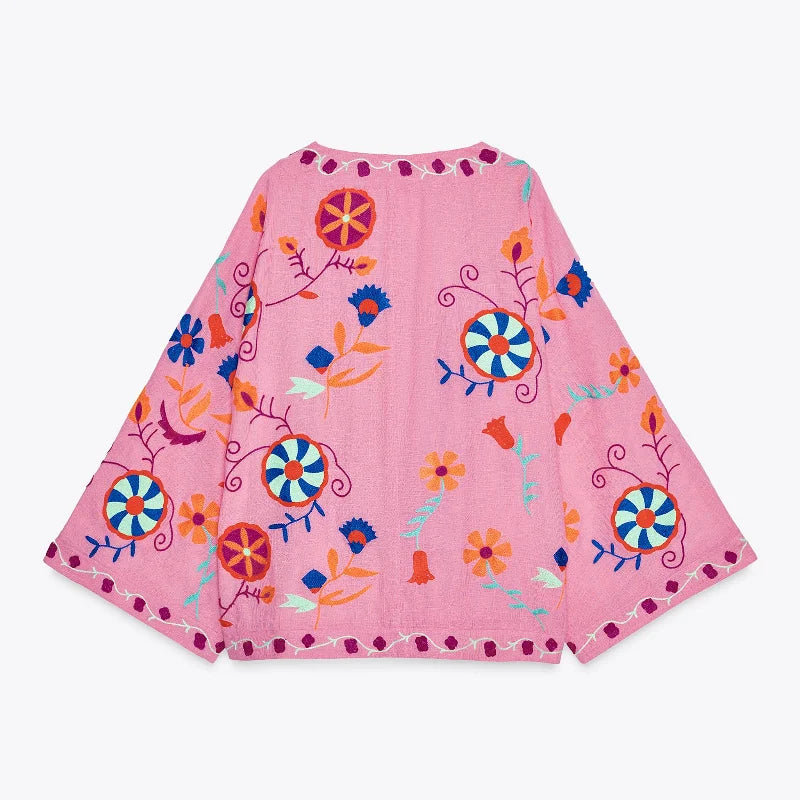 Chic Gestickte Druck frauen Jacke Mode V-ausschnitt Langarm Spitze Up frauen Mäntel 2025, Herbst Neue Dame Streetwear oberbekleidung