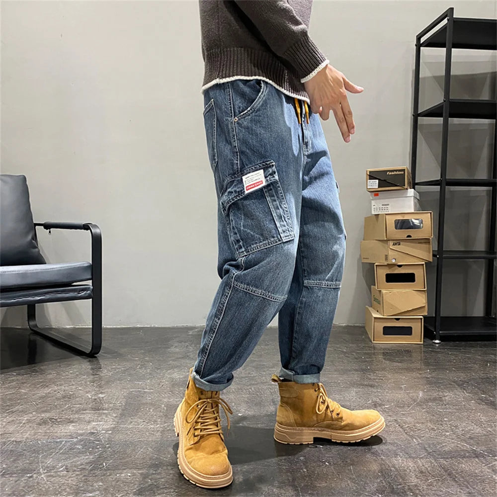 Jeans Männer Baggy Kleidung Multi Taschen Skateboard Cargo Jeans Für Männer Taktische Denim Jogger Jeans Männer Hosen Denim Hosen Mann
