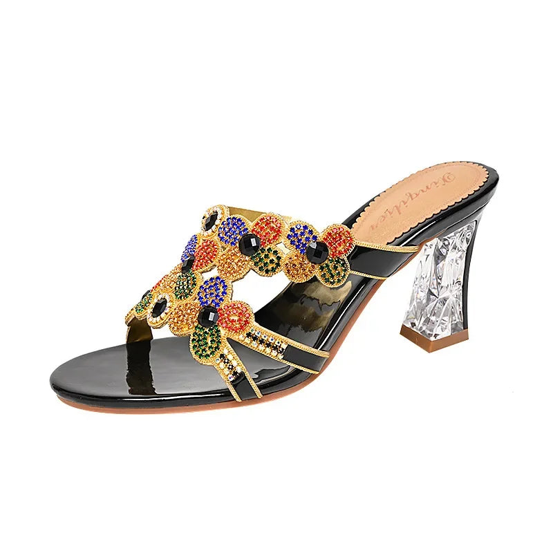 Bequeme Strandpantoffeln Damen Diamant High Heel Sandalen Damen Partyschuhe Modische Damensandalen