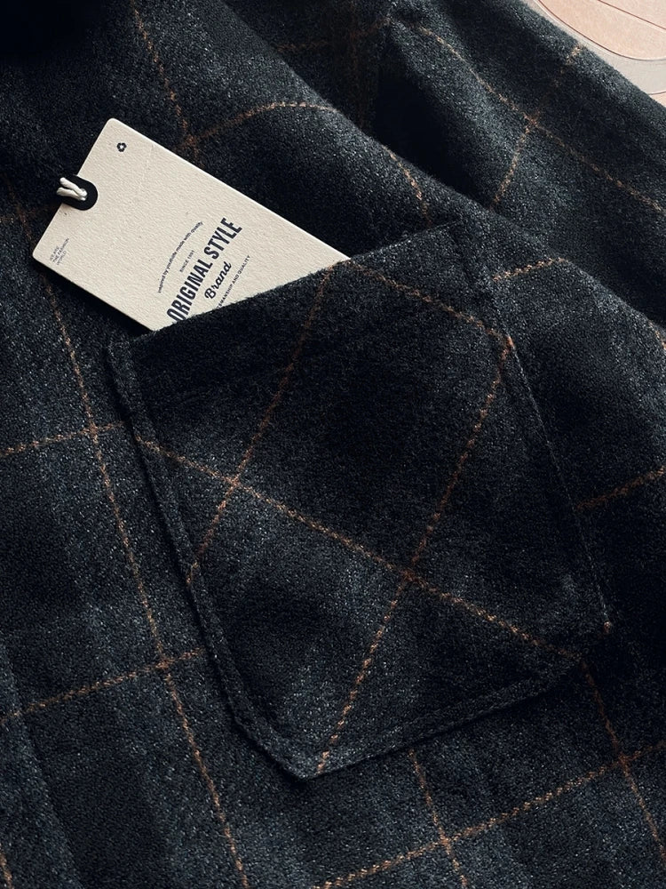Herren-Flanellhemden, amerikanische Vintage-Streetwear, dick, kariert, übergroß, Cargo, langärmelig, lockere Passform, lässige Arbeitskleidung, Herbst und Winter