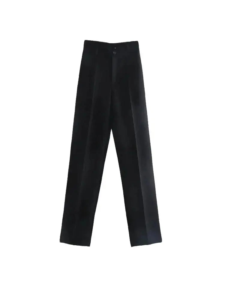 Frauen Chic Mode Büro Tragen Gerade Hosen Vintage Hohe Taille Zipper Fliegen Weibliche Hose Mujer
