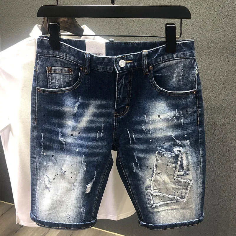 Männer Mode Denim Shorts Löcher Jeans Neue Sommer Männlichen Blau Zerrissene Jeans Shorts Hohe Qualität Mann Gerade Fit Denim Shorts größe 38