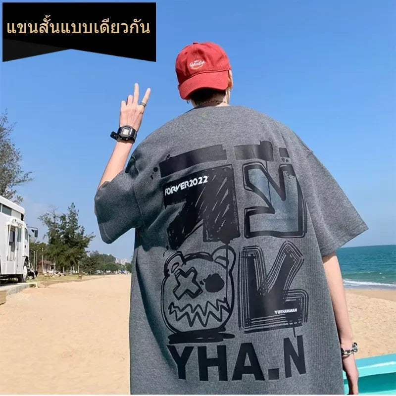 M-8xL Frühling männer T-shirt Kurzarm Cartoon Graffiti Druck Männlich Weiblich Alphabet