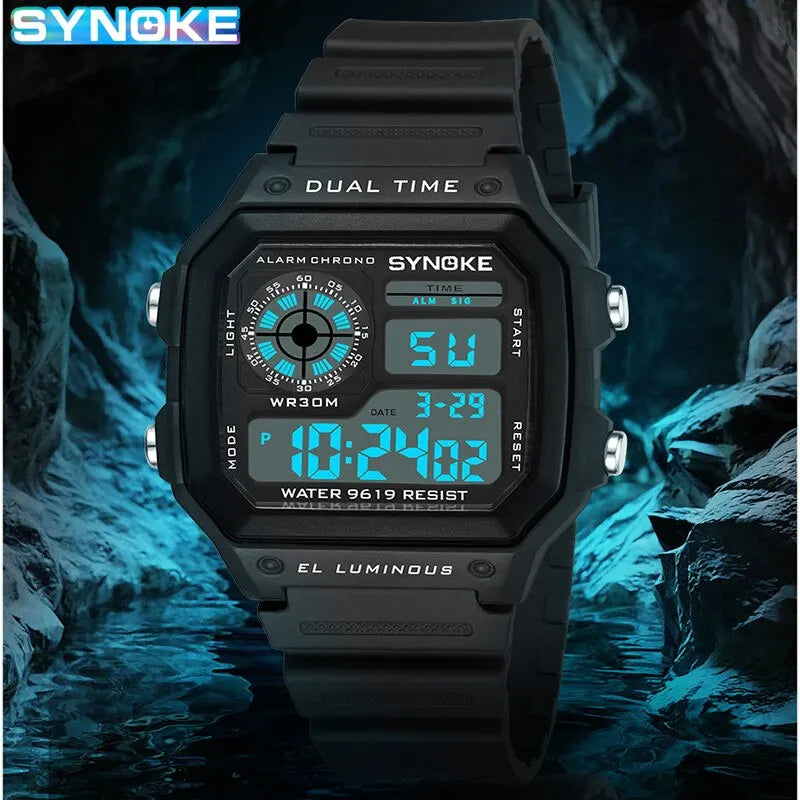 Synoke digital uhren männer sport leuchtende multifunktion wasserdicht chrono armbanduhr outdoor und lauf student sieben lichter