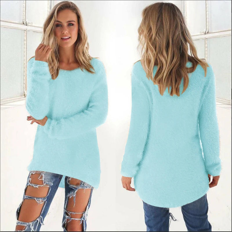 2026, Plus Größe Frauen Warme Pullover Einfarbig O Hals Lose Gestrickte Pullover Lange Pullover Casual Bluse Dame Oversize Kleidung