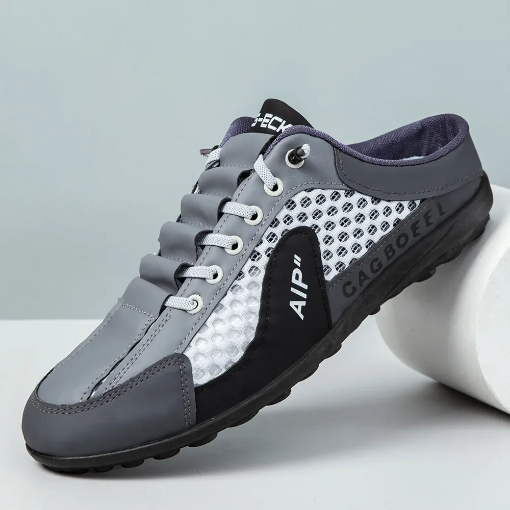 Herren Sommer Neue Atmungsaktive Offene Zehenpartie Slipper Lässige Halbschuhe für Draußen mit EVA-Einlegesohle und Mesh-Futter im Farbblock-Design