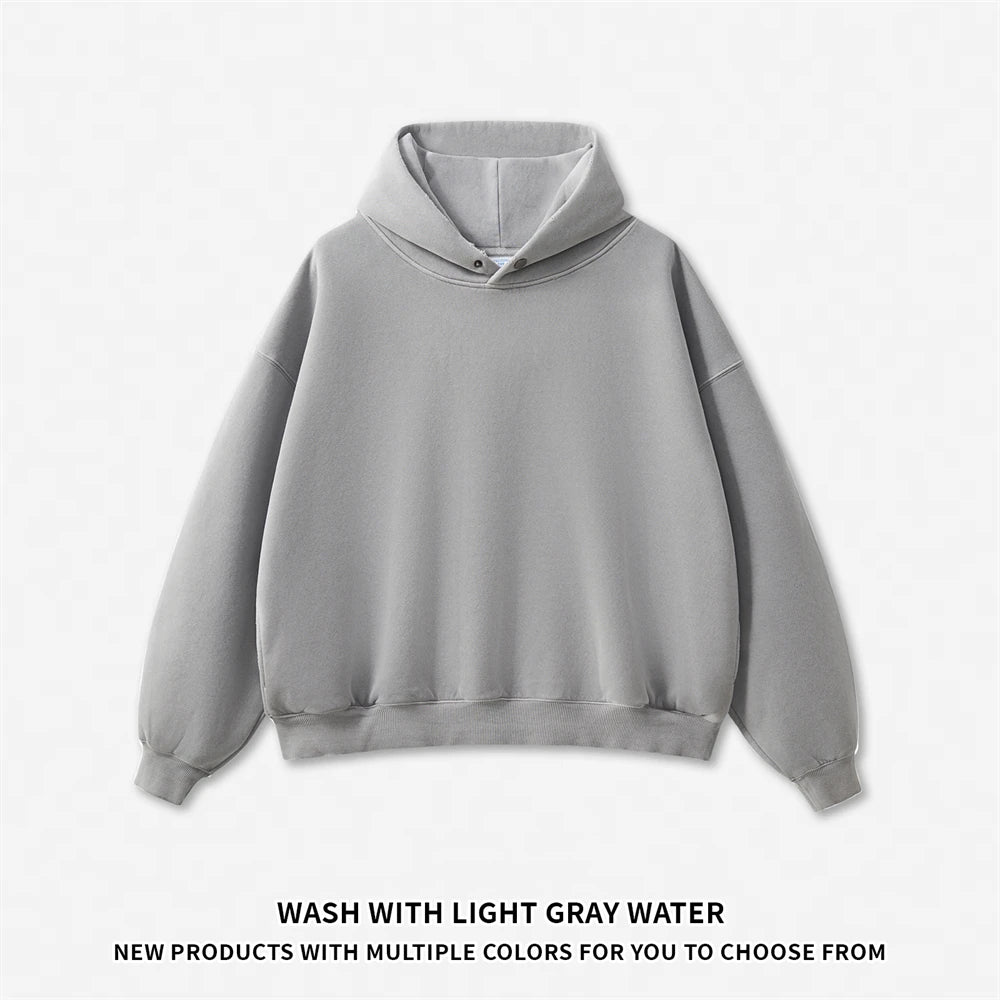 Vintage Mann gewaschen Boxy Fleece Hoodie Unisex lose zerrissene warme Knopf Winter Kapuzenpullover Markenkleidung HY0053