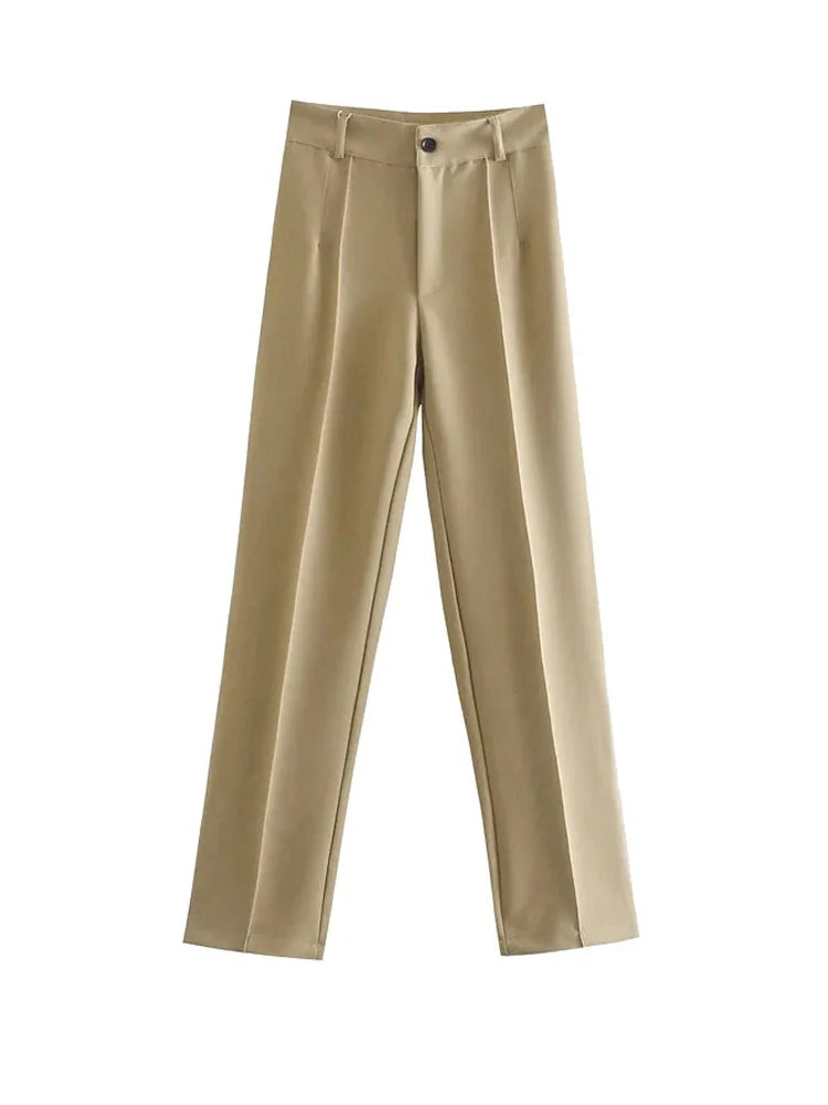 Frauen Chic Mode Büro Tragen Gerade Hosen Vintage Hohe Taille Zipper Fliegen Weibliche Hose Mujer