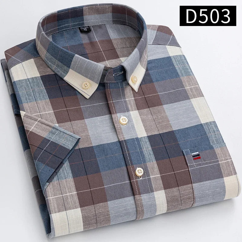 100% Baumwolle Atmungsaktiv Männer Oxford Kurzarm Sommer Plaid Shirts Gestreiften Männliche Kleidung Business Regular Fit Übergroßen