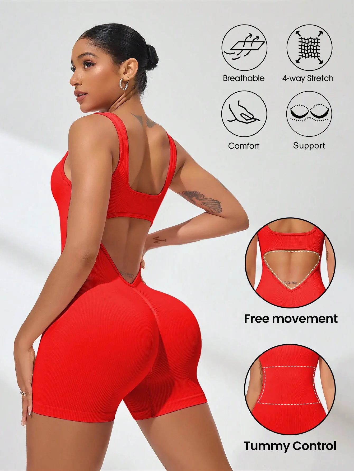 V-förmiger freiliegender Taille für Damen, Sommer-Overalls, Fitness, Alltagskleidung, lässige Yoga-Workout-Overalls