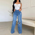 2026 Damen-Jeans mit hohem Bund, zerrissen, mit offener Kante, heiß begehrt, bequeme Wide-Leg-Hose