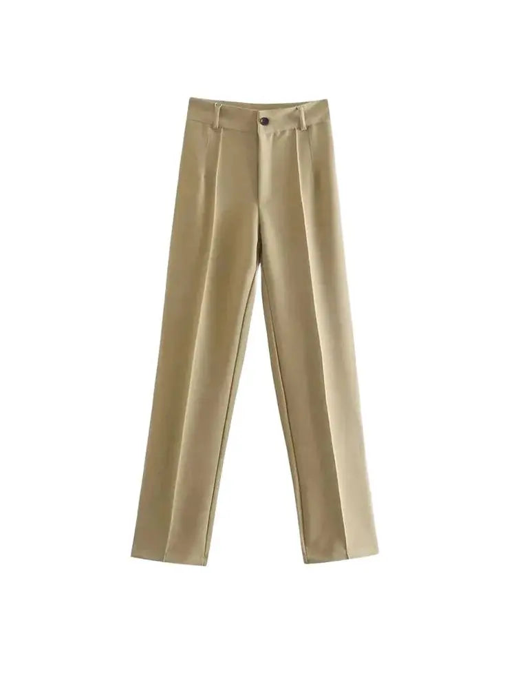 Frauen Chic Mode Büro Tragen Gerade Hosen Vintage Hohe Taille Zipper Fliegen Weibliche Hose Mujer