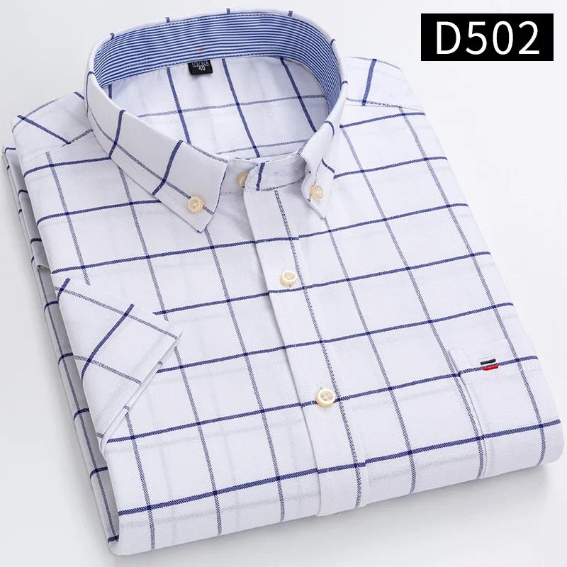 100% Baumwolle Atmungsaktiv Männer Oxford Kurzarm Sommer Plaid Shirts Gestreiften Männliche Kleidung Business Regular Fit Übergroßen