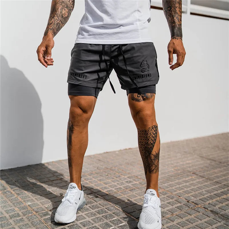 NEUE 2-IN-1 Sport Laufen Lässige Atmungsaktive Shorts Männer Doppel-deck Jogging Quick Dry GYM Shorts Fitness Workout männer Shorts