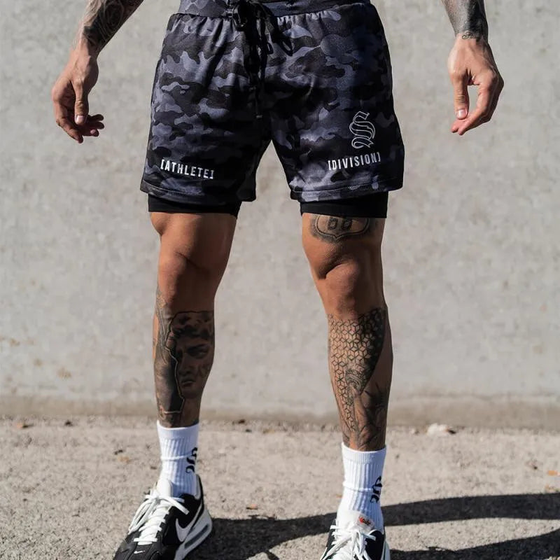 NEUE 2-IN-1 Sport Laufen Lässige Atmungsaktive Shorts Männer Doppel-deck Jogging Quick Dry GYM Shorts Fitness Workout männer Shorts