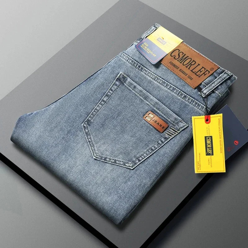 2026 Frühling Sommer Dünne Jeans Klassischer Stil Mode Stretch Regular Fit Denim-Hose Herren Marke Gewaschene Hellblaue Jeans