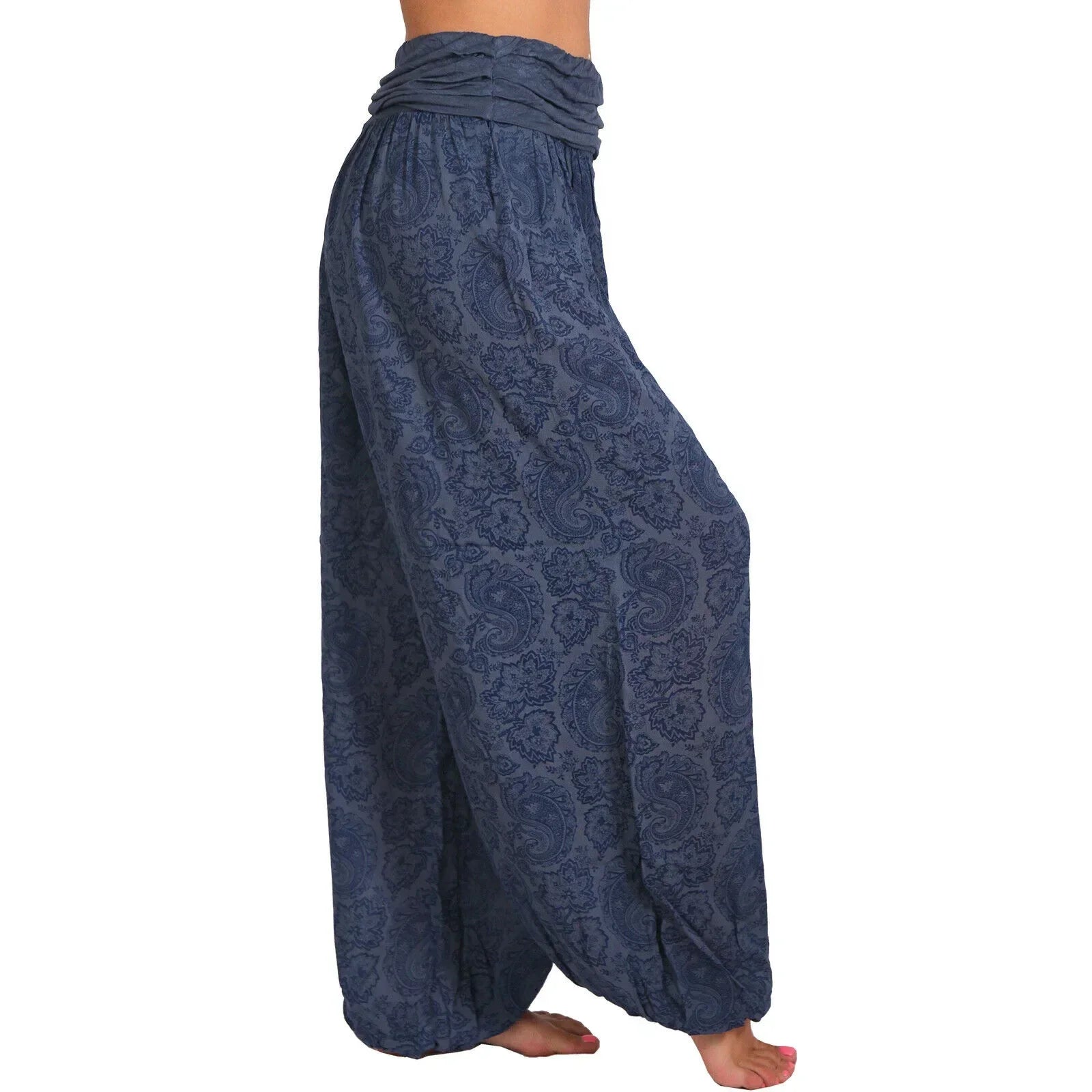 Damen Boho Haremshose – weites Bein, Vintage-Print, elastische Taille
