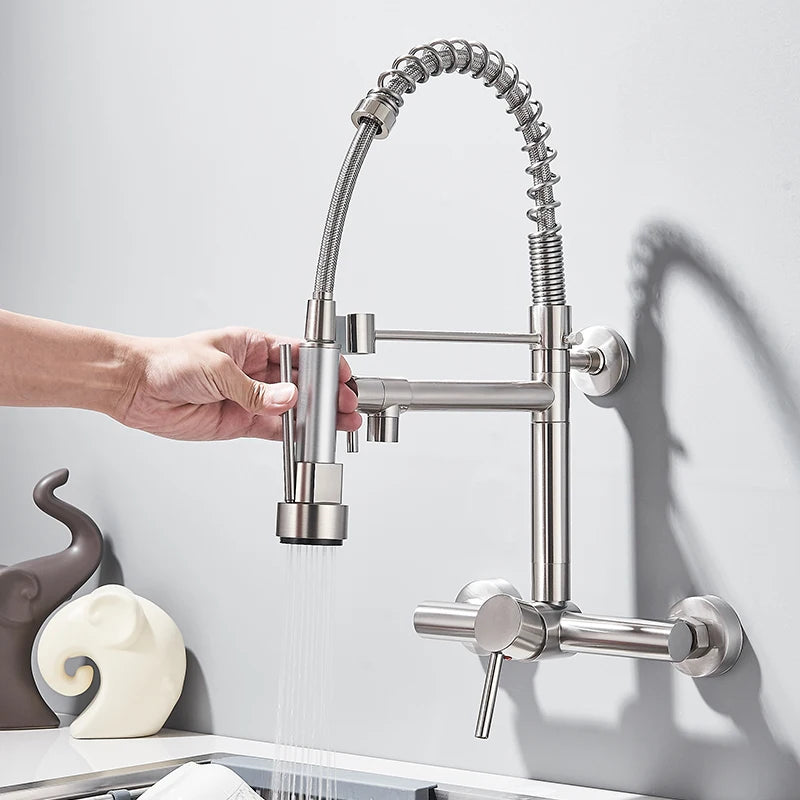 Wand Küchen armatur Pull Down Hochdruck Sprüh kopf heißes und kaltes Wasser drehen Wasserhähne Einhand 2 Wasser auslass