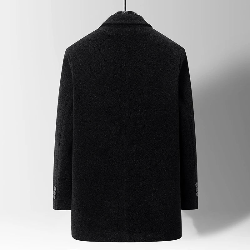Winter männer Woolen Jacke Mode Verdicken Mittlere Länge Graben Drehen Unten Kragen Warme Oberbekleidung Business Casual Wolle Mantel