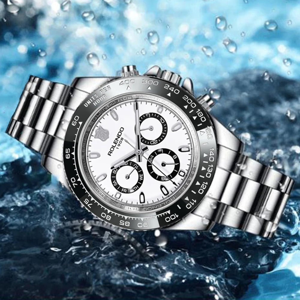 ROLENDO Luxuriöse automatische Taucheruhr für Herren, 40,5 mm, Mineralkristall, leuchtendes Datum, 30 ATM, hochwertige mechanische Herren-Armbanduhr, Geschenk