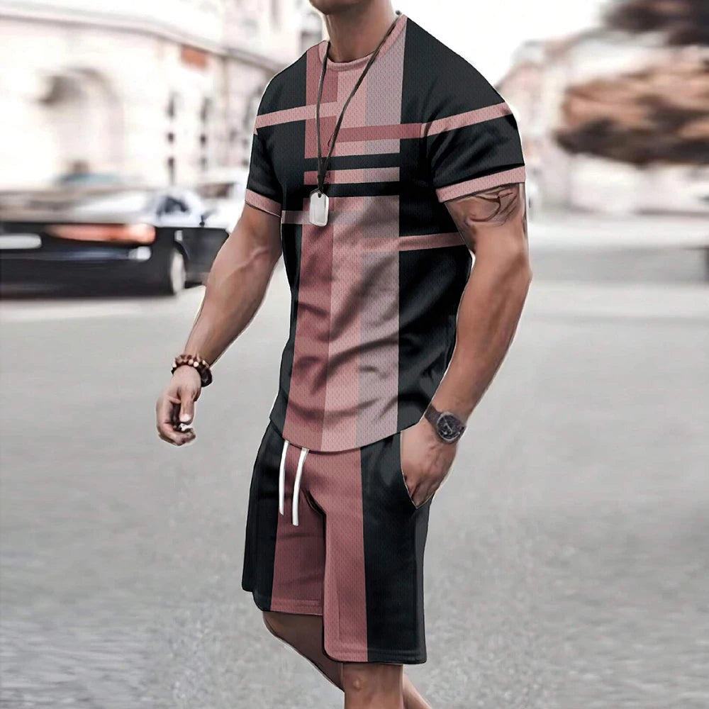 Modische neue Herren-Sportbekleidung, kurzärmelige Shorts, Anzug, lässiges T-Shirt, Shorts-Sets, Retro, kühl, atmungsaktiv, Sommer, zweiteiliges Set