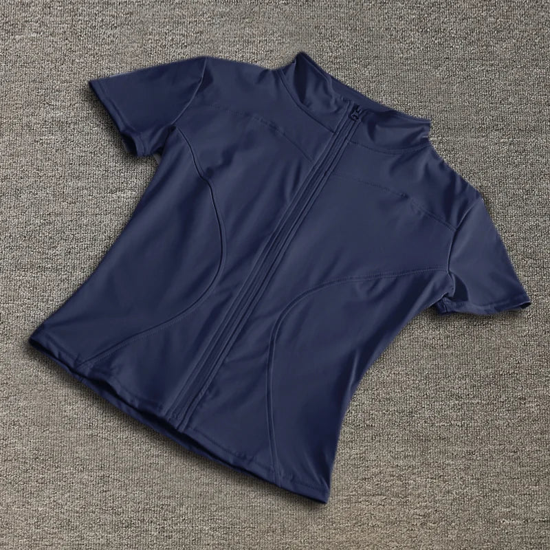 Damen Yoga-Shirt – figurbetontes Trainingstop mit Reißverschluss & Stehkragen