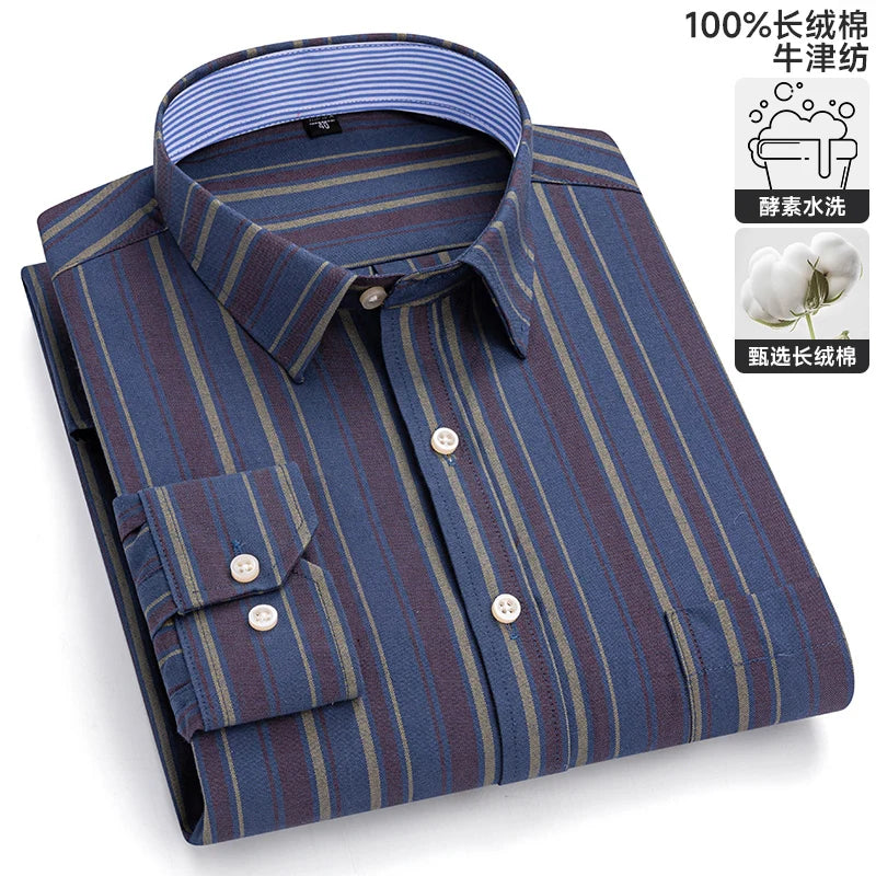 S-6XL Oxford-Hemden für Herren, langärmelig, reine Baumwolle, einfarbig, gestreift, Freizeit, bestickt, Pferd, Streetwear, Business, einfarbig, Büro, 6XL
