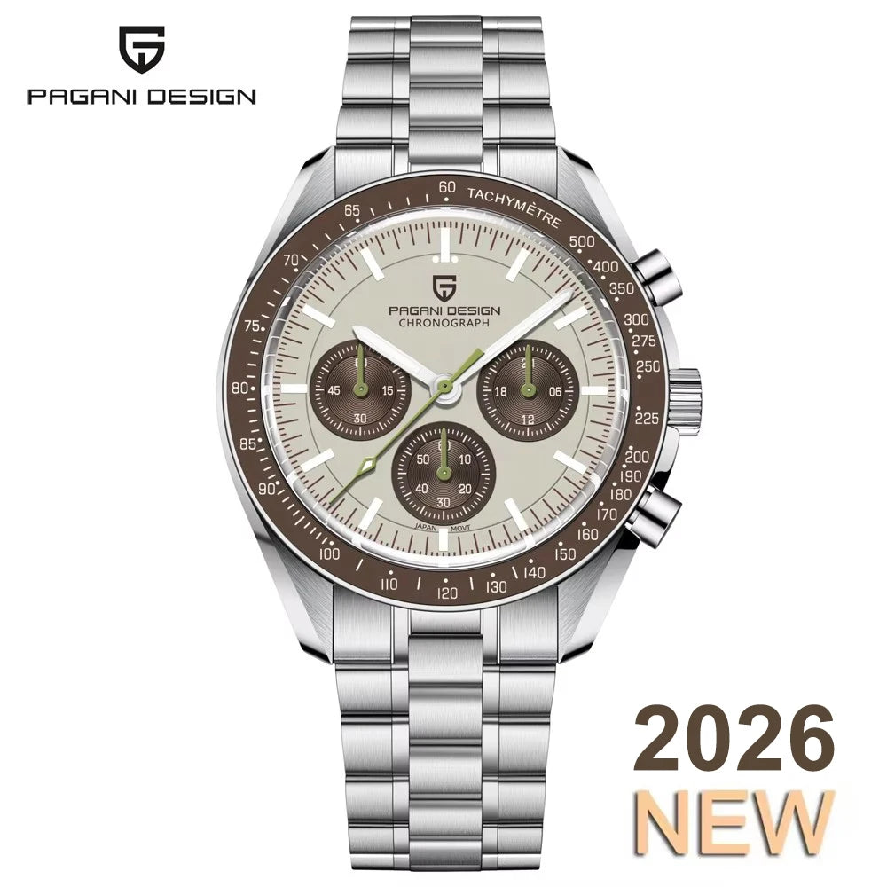 PAGANI DESIGN 2026 New Moon Herrenuhren, Luxus-Quarzuhr für Herren, VK63, Chronograph, AR-Saphirspiegel, Keramiklünette, leuchtend