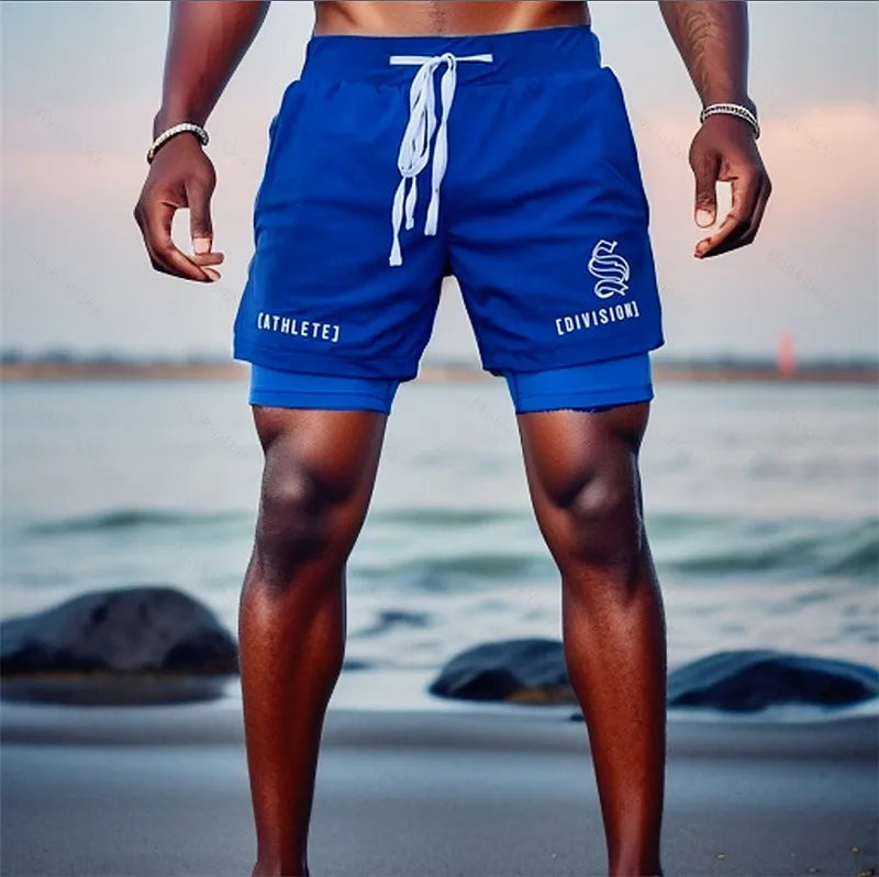 NEUE 2-IN-1 Sport Laufen Lässige Atmungsaktive Shorts Männer Doppel-deck Jogging Quick Dry GYM Shorts Fitness Workout männer Shorts