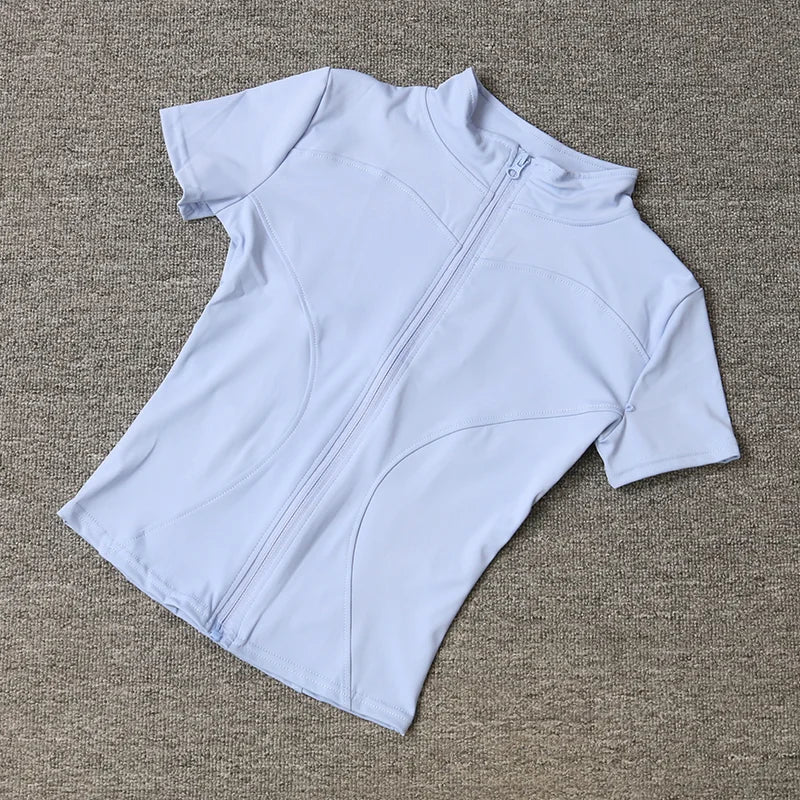 Damen Yoga-Shirt – figurbetontes Trainingstop mit Reißverschluss & Stehkragen