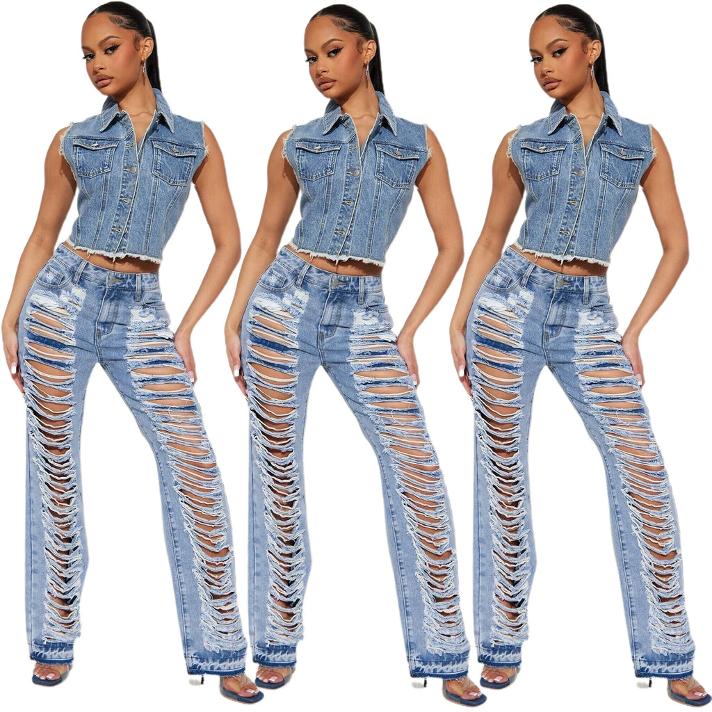 Angebot ,Jeans Frauen Denim Hose Lange Flare Hosen Loch Mom Jeans Slim Fit Hohe Taille Y2k Streetwear Splice Gerade Hosen Party Club