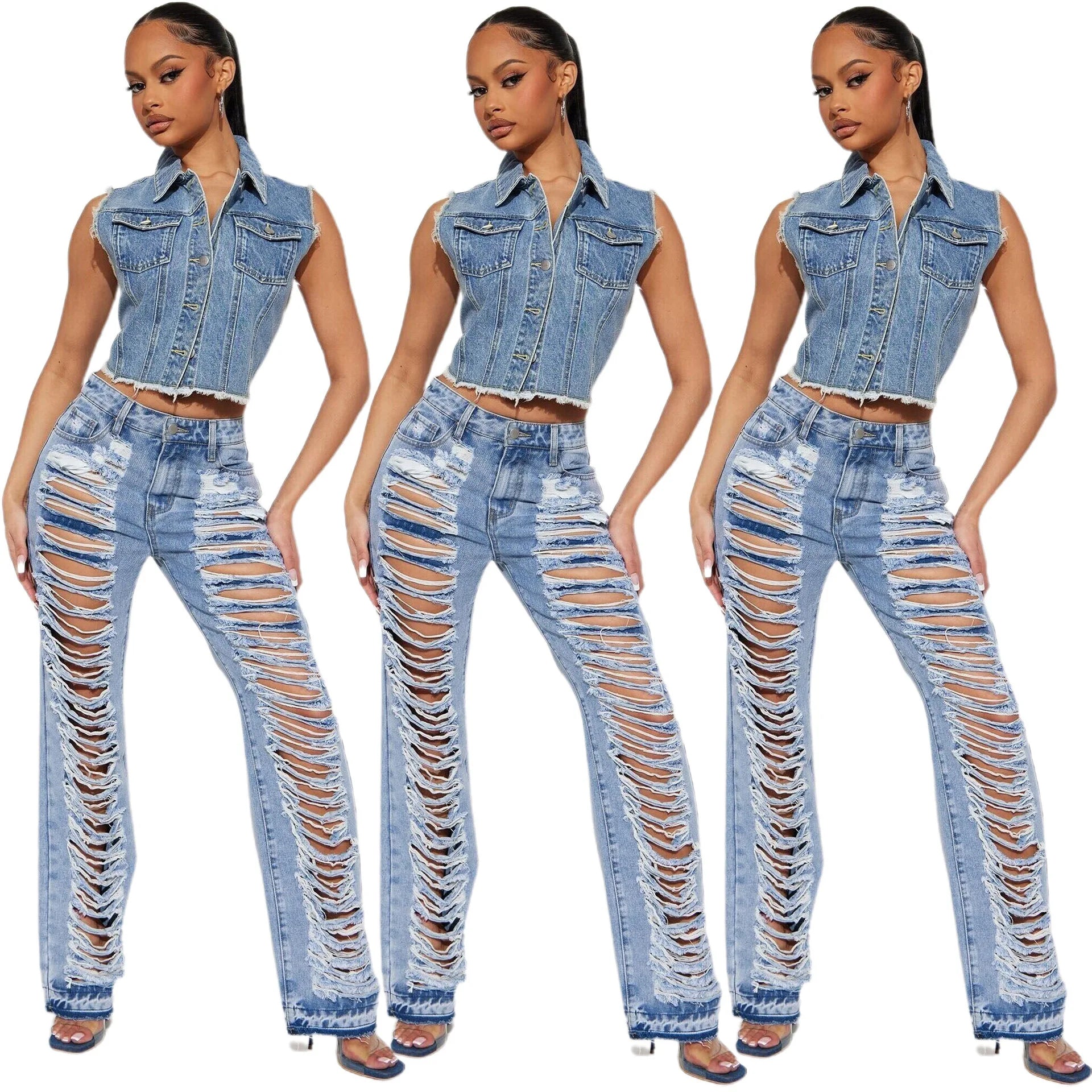Angebot ,Jeans Frauen Denim Hose Lange Flare Hosen Loch Mom Jeans Slim Fit Hohe Taille Y2k Streetwear Splice Gerade Hosen Party Club