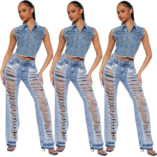 Angebot ,Jeans Frauen Denim Hose Lange Flare Hosen Loch Mom Jeans Slim Fit Hohe Taille Y2k Streetwear Splice Gerade Hosen Party Club