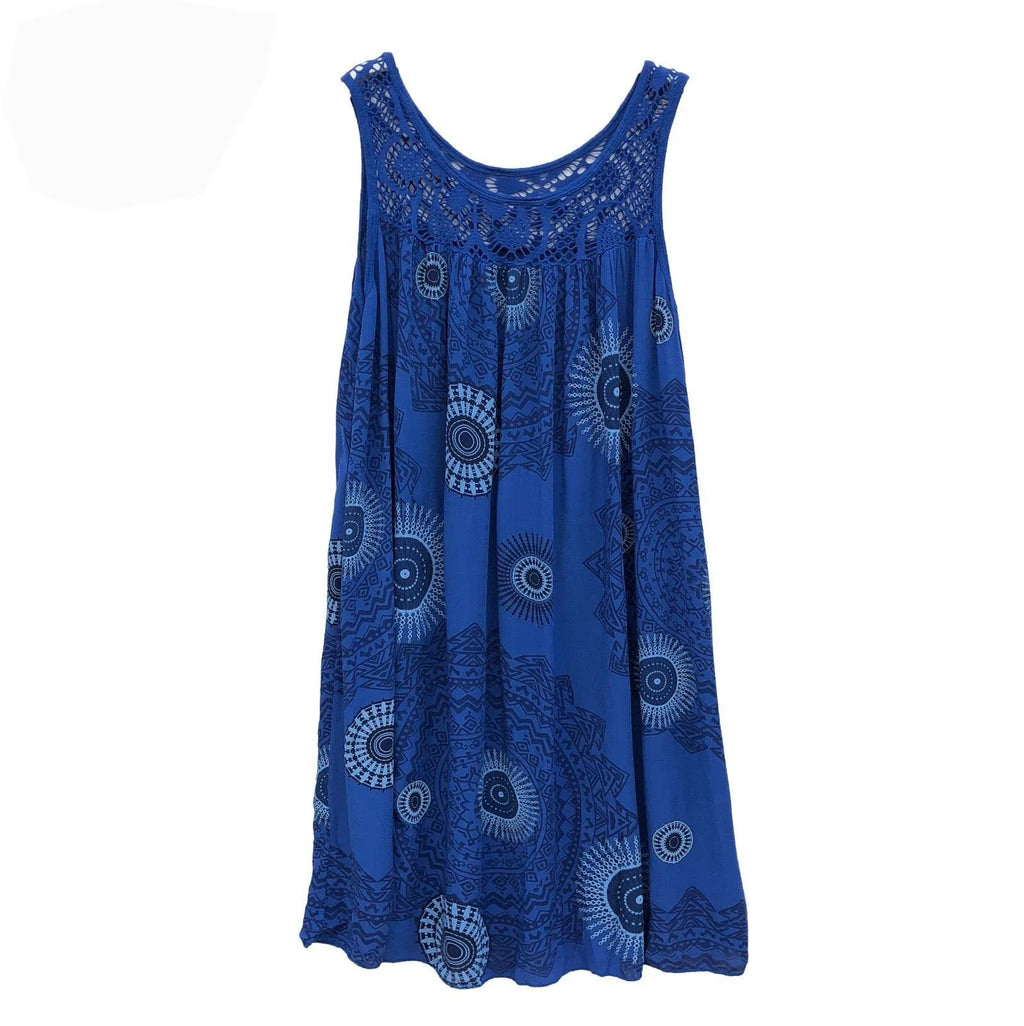 Damenbekleidung, Sommer, ärmelloses Leibchenkleid, Spitzendruck, ärmellos, große Schaukel, lockeres sexy Kleid, langer Rock, Übergröße